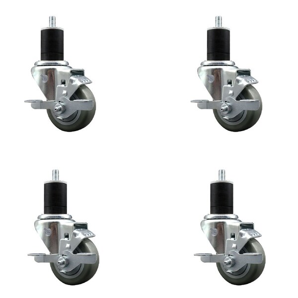 Service Caster 3'' SS Gray Poly Swivel 1-3/4'' Expanding Stem Caster Set with Brake, 4PK SCC-SSEX20S314-PPUB-TLB-134-4 - main